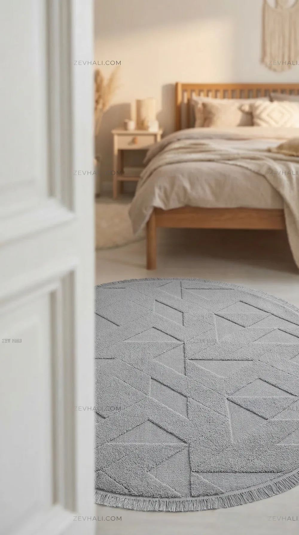Zev Halı Babil Gri Geometrik Yumuşak Modern Tek Renk Yuvarlak Halı Ba14 | Microfiber Halı | Zev Halı