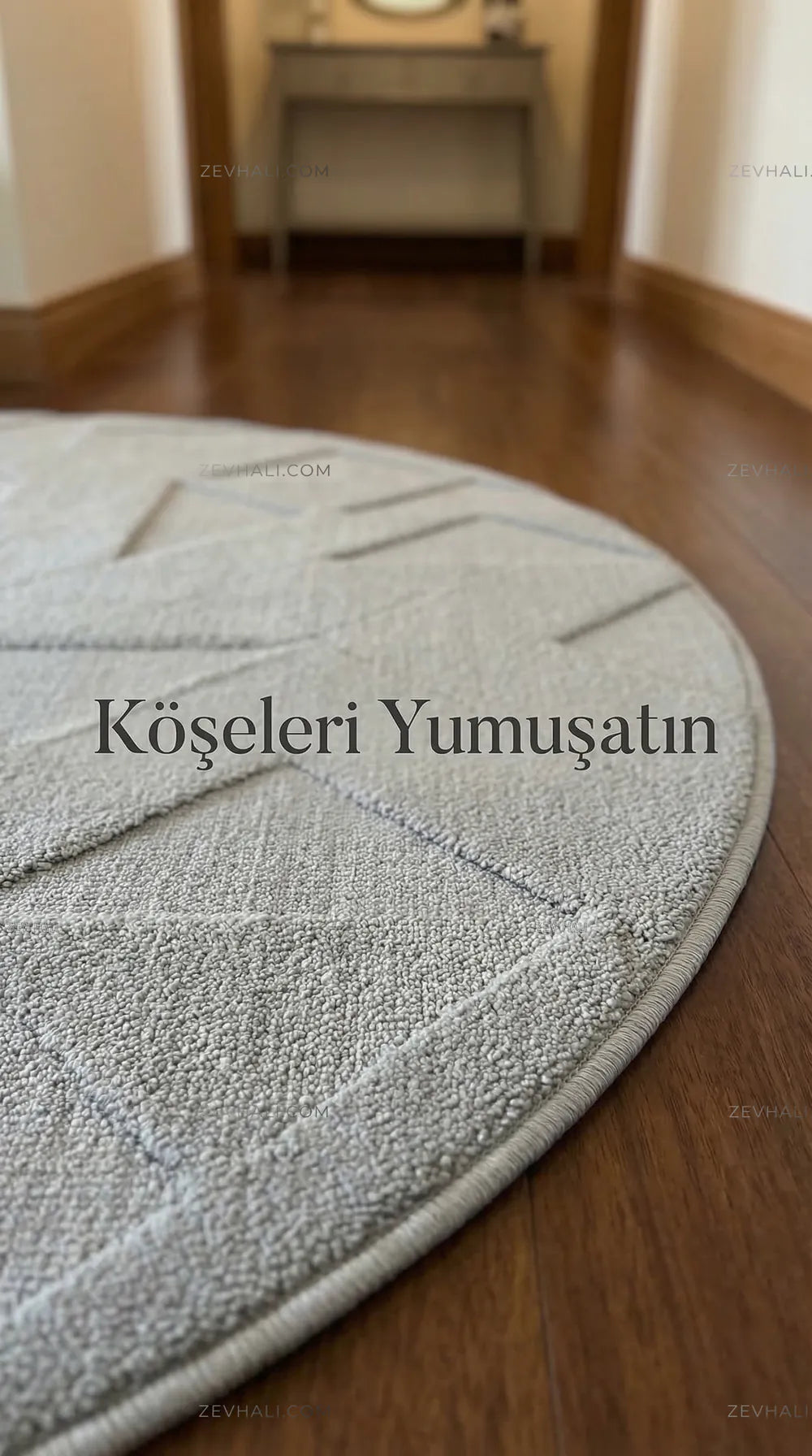 Zev Halı Babil Gri Geometrik Yumuşak Modern Tek Renk Yuvarlak Halı Ba14 | Microfiber Halı | Zev Halı