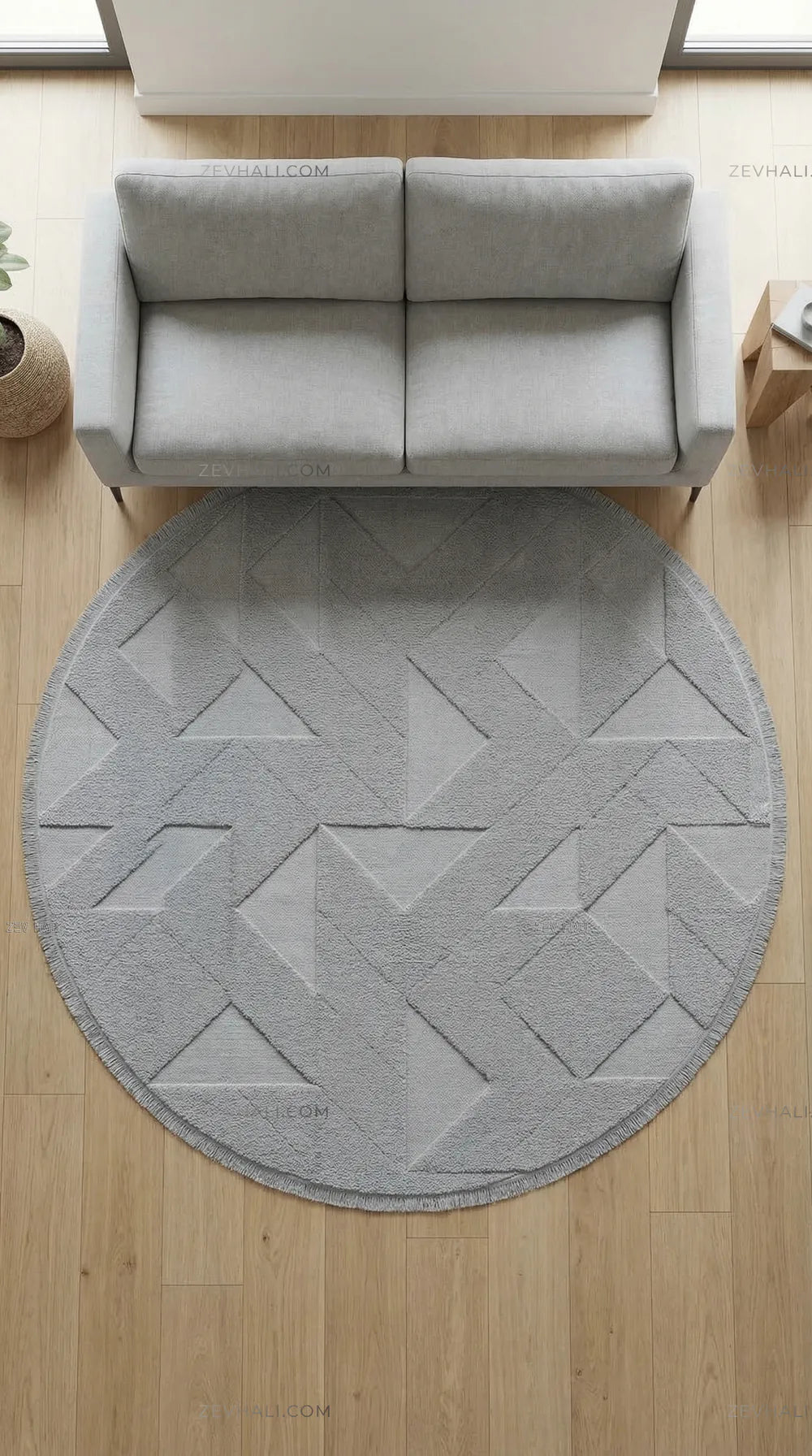 Zev Halı Babil Gri Geometrik Yumuşak Modern Tek Renk Yuvarlak Halı Ba14 | Microfiber Halı | Zev Halı