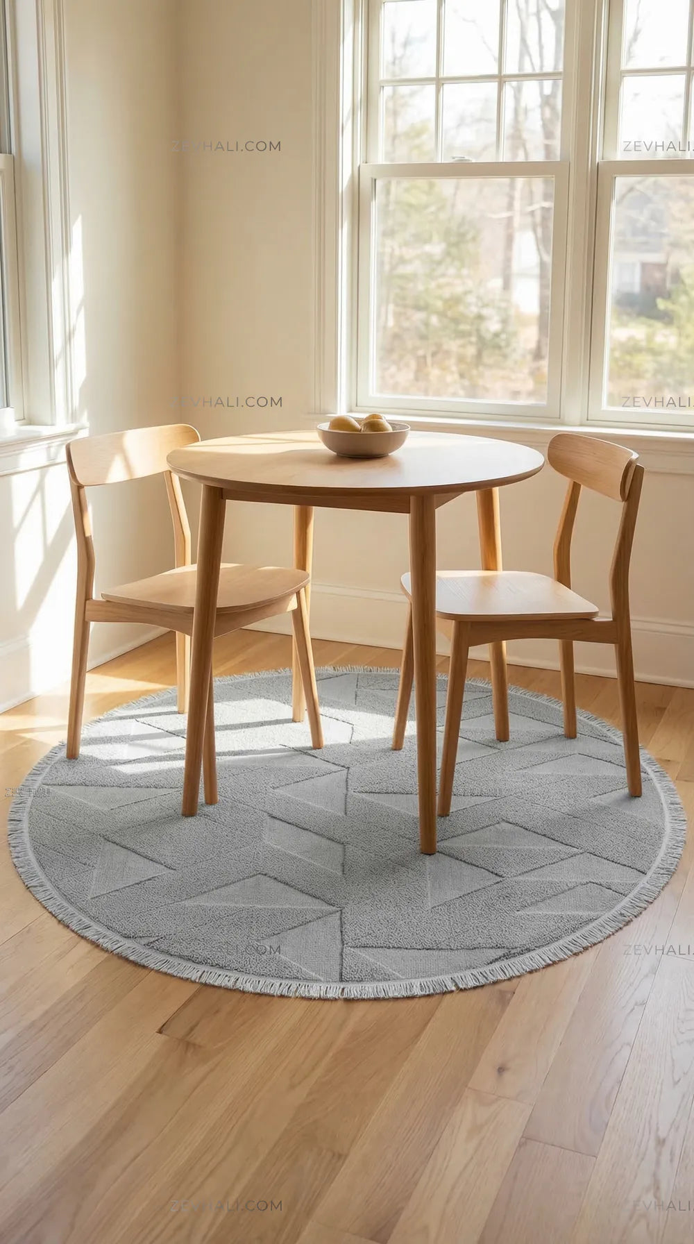 Zev Halı Babil Gri Geometrik Yumuşak Modern Tek Renk Yuvarlak Halı Ba14 | Microfiber Halı | Zev Halı