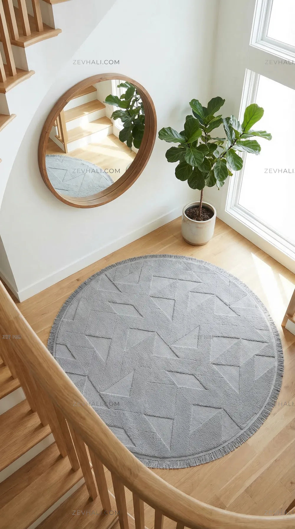 Zev Halı Babil Gri Geometrik Yumuşak Modern Tek Renk Yuvarlak Halı Ba14 | Microfiber Halı | Zev Halı