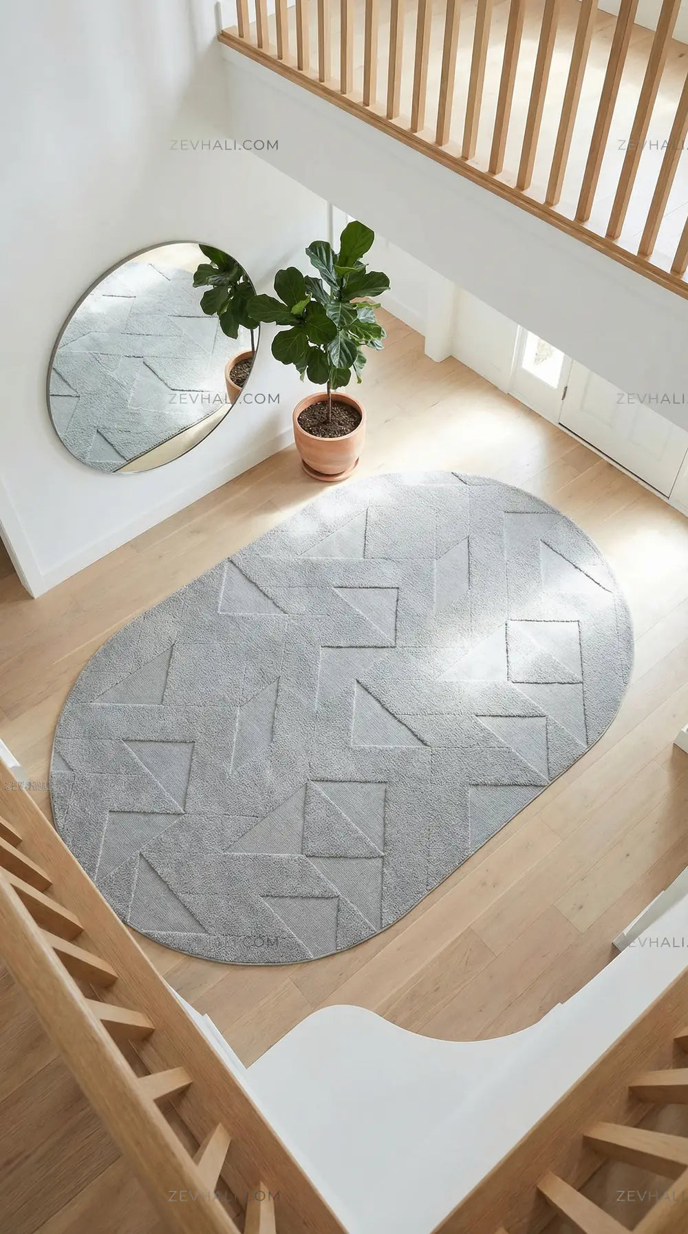 Zev Halı Babil Gri Geometrik Microfiber Ekstra Yumuşak Oval Halı Özel Ölçü Ba23 | Microfiber Halı | Zev Halı