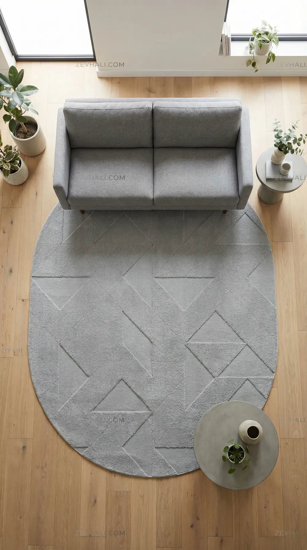 Zev Halı Babil Gri Geometrik Microfiber Ekstra Yumuşak Oval Halı Özel Ölçü Ba23 | Microfiber Halı | Zev Halı