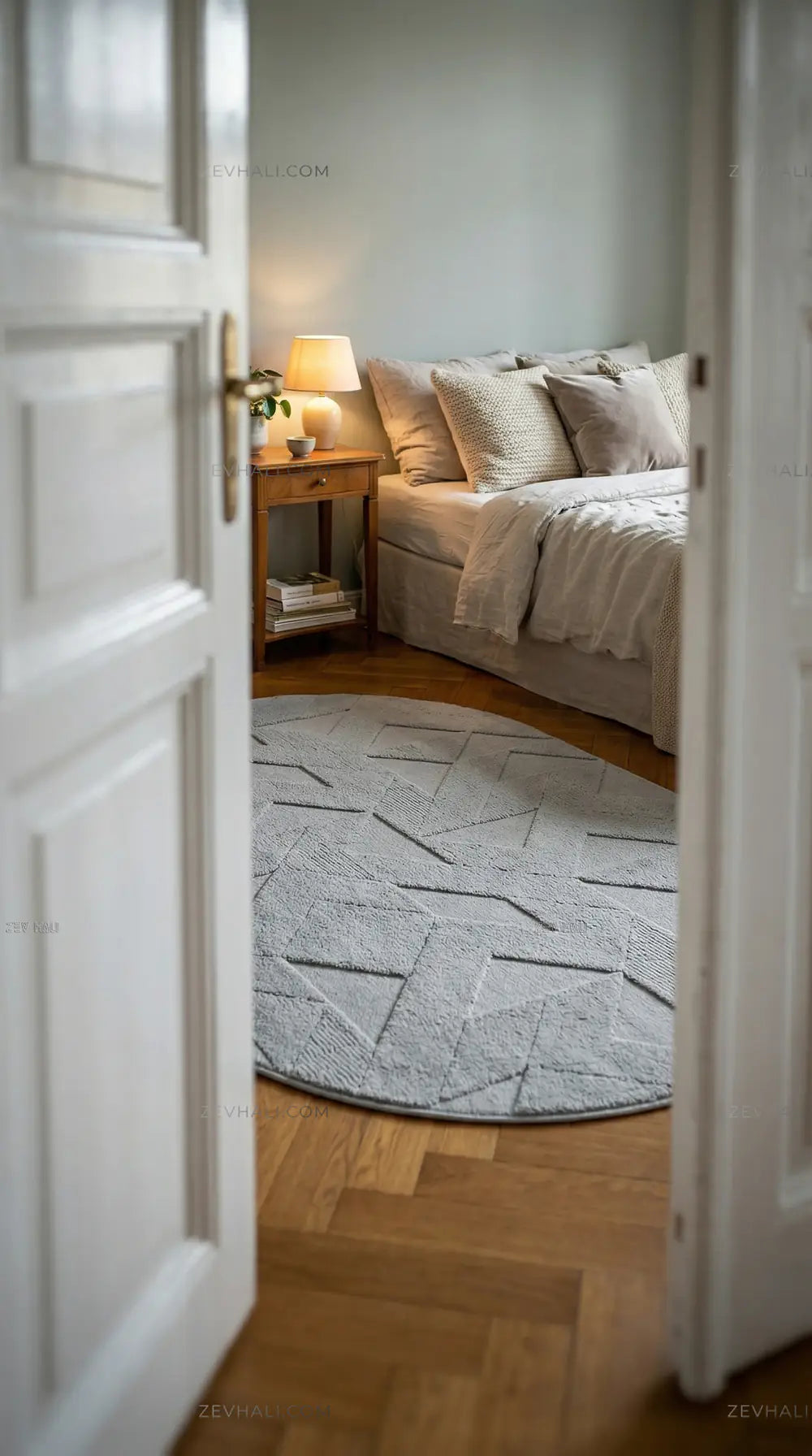 Zev Halı Babil Gri Geometrik Microfiber Ekstra Yumuşak Oval Halı Özel Ölçü Ba23 | Microfiber Halı | Zev Halı