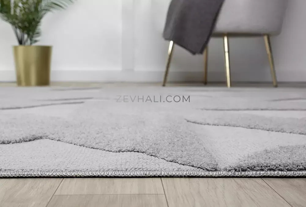 Zev Halı Babil Gri Geometrik Yumuşak Modern Tek Renk Yuvarlak Halı Ba14 | Microfiber Halı | Zev Halı