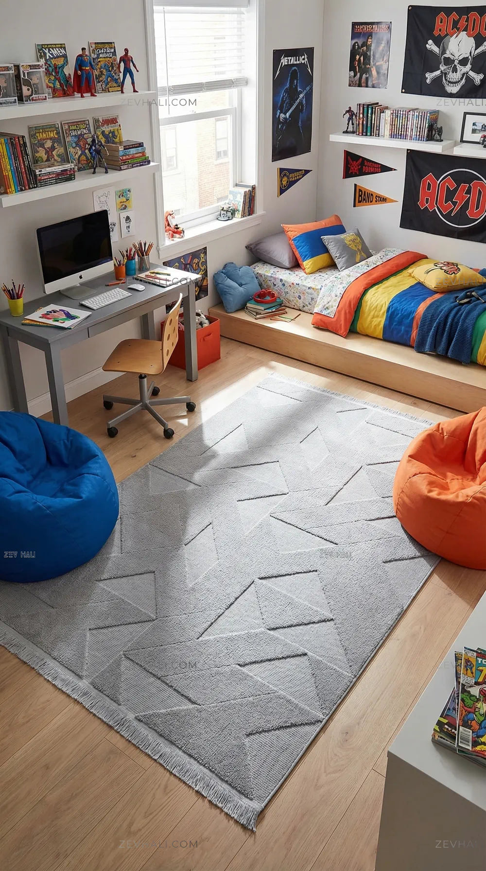 Zev Halı Babil Gri Yumuşak Mutfak Genç Odası Halısı Özel Ölçü Ba05 | Microfiber Halı | Zev Halı