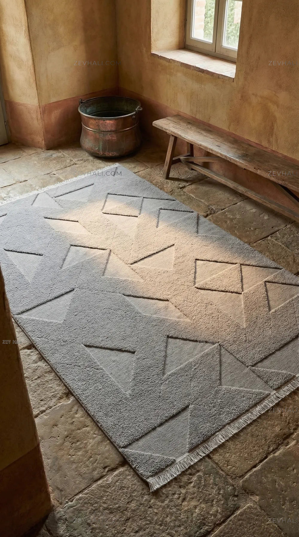 Zev Halı Babil Gri Yumuşak Mutfak Genç Odası Halısı Özel Ölçü Ba05 | Microfiber Halı | Zev Halı