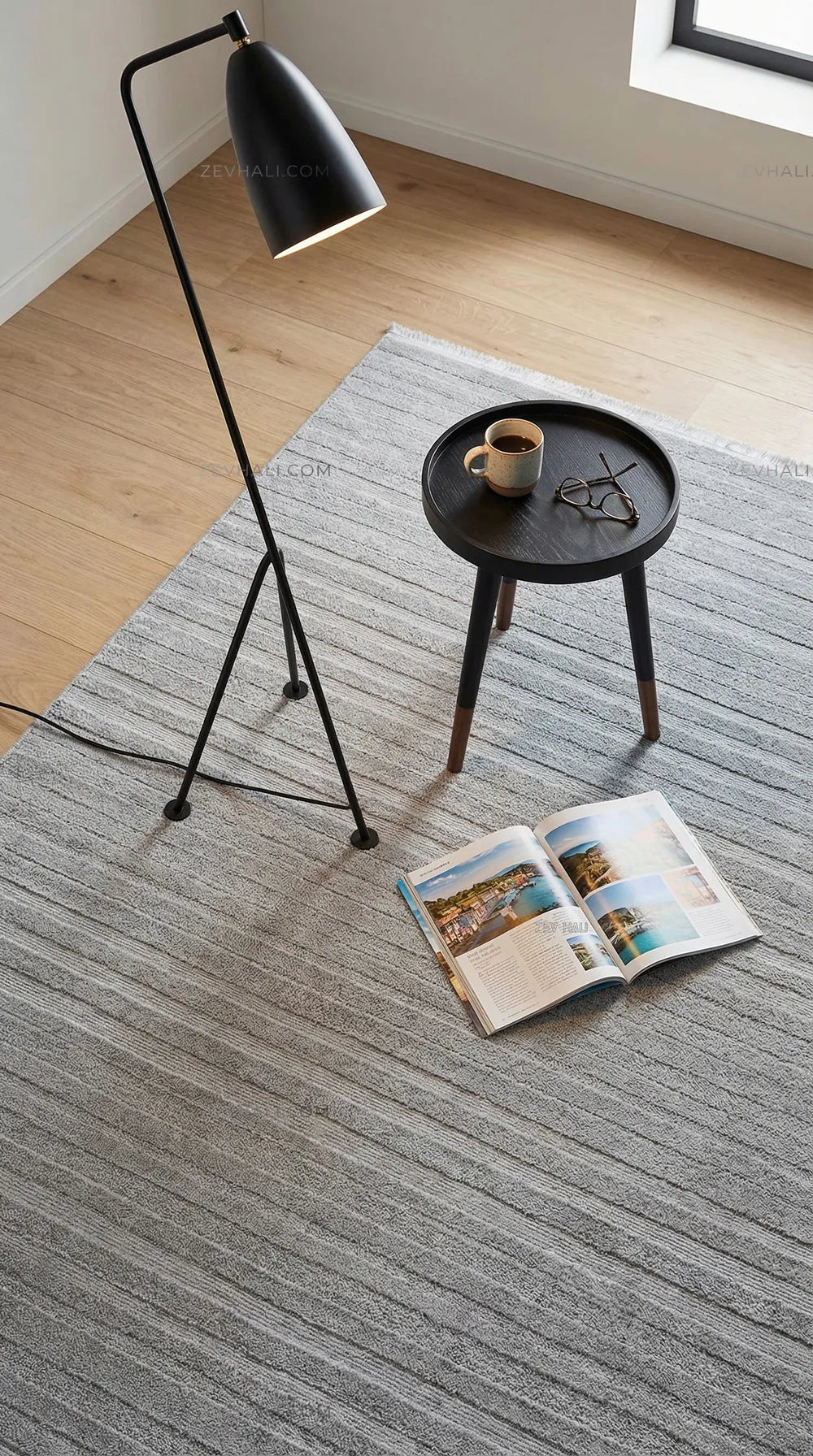 Zev Halı Babil Gri Kendinden Çizgili Ekstra Yumuşak Halı Özel Ölçü Ba03 | Microfiber Halı | Zev Halı