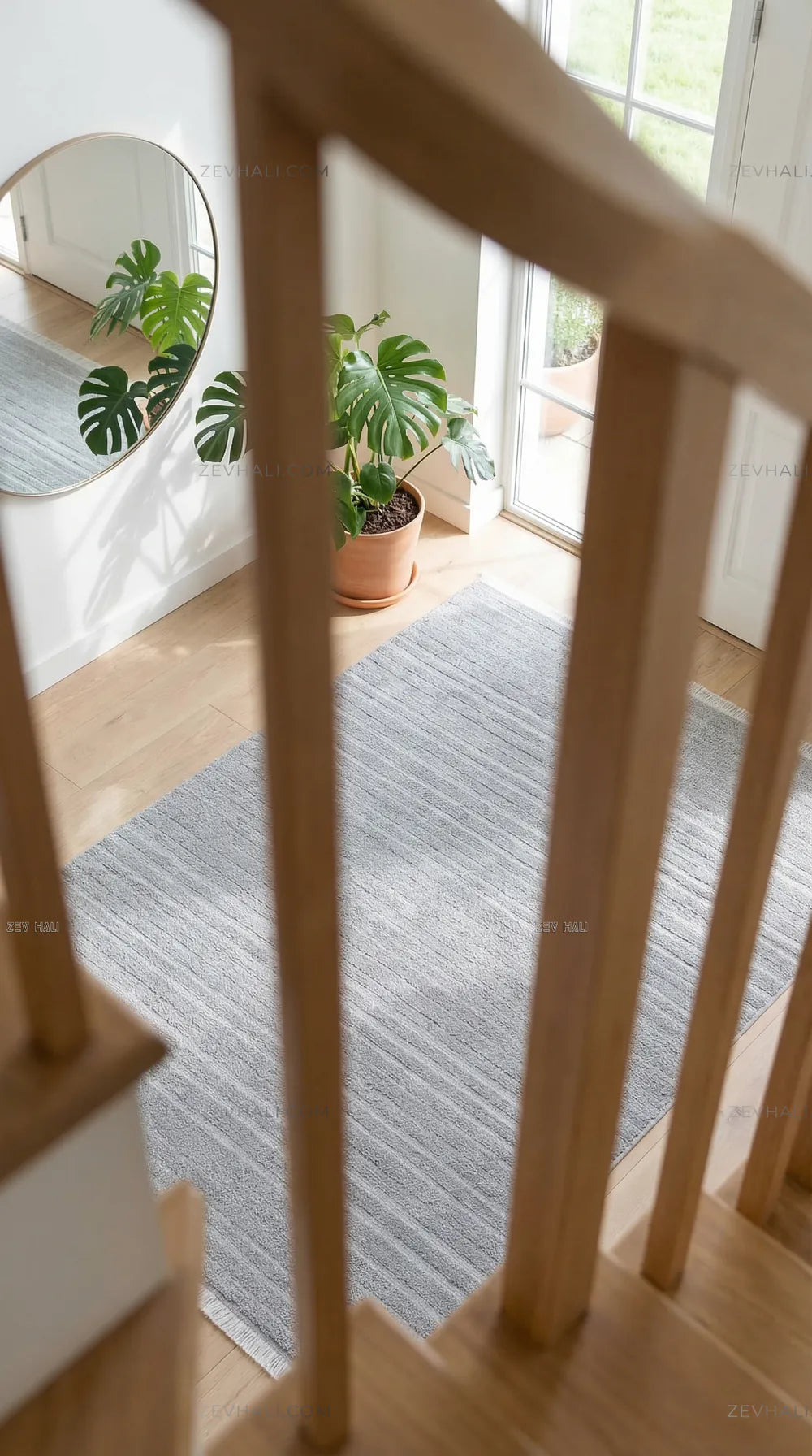 Zev Halı Babil Gri Kendinden Çizgili Ekstra Yumuşak Halı Özel Ölçü Ba03 | Microfiber Halı | Zev Halı