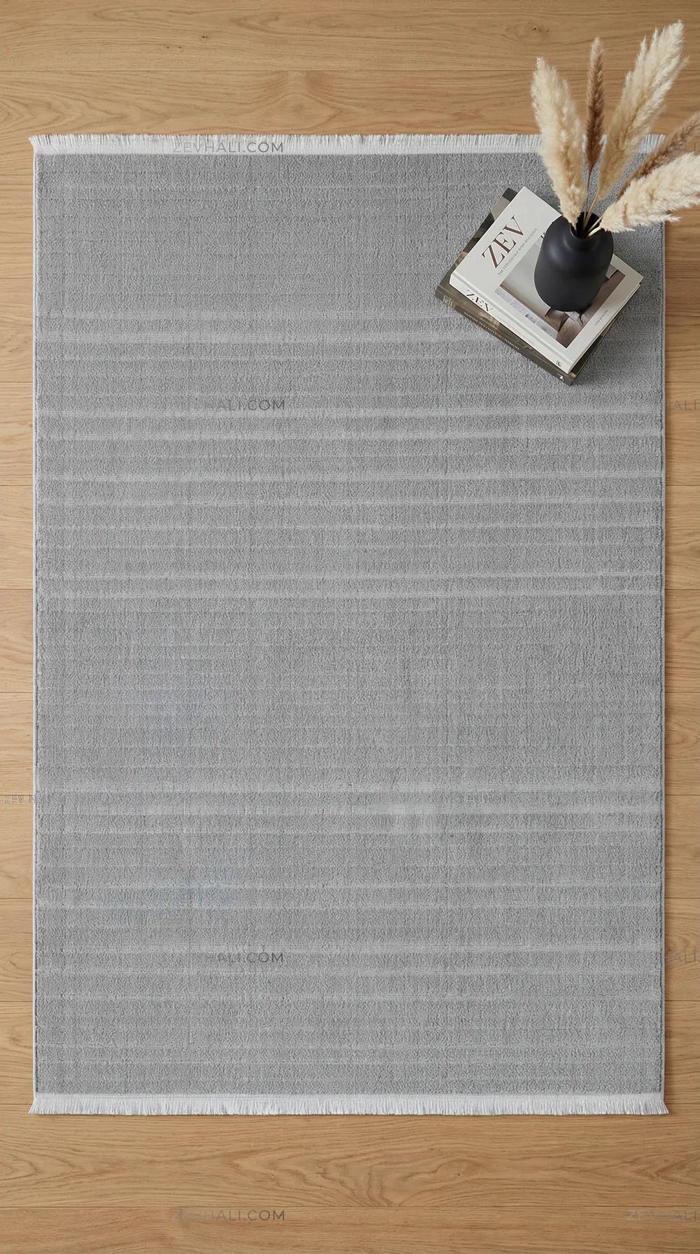 Zev Halı Babil Gri Kendinden Çizgili Ekstra Yumuşak Halı Özel Ölçü Ba03 | Microfiber Halı | Zev Halı