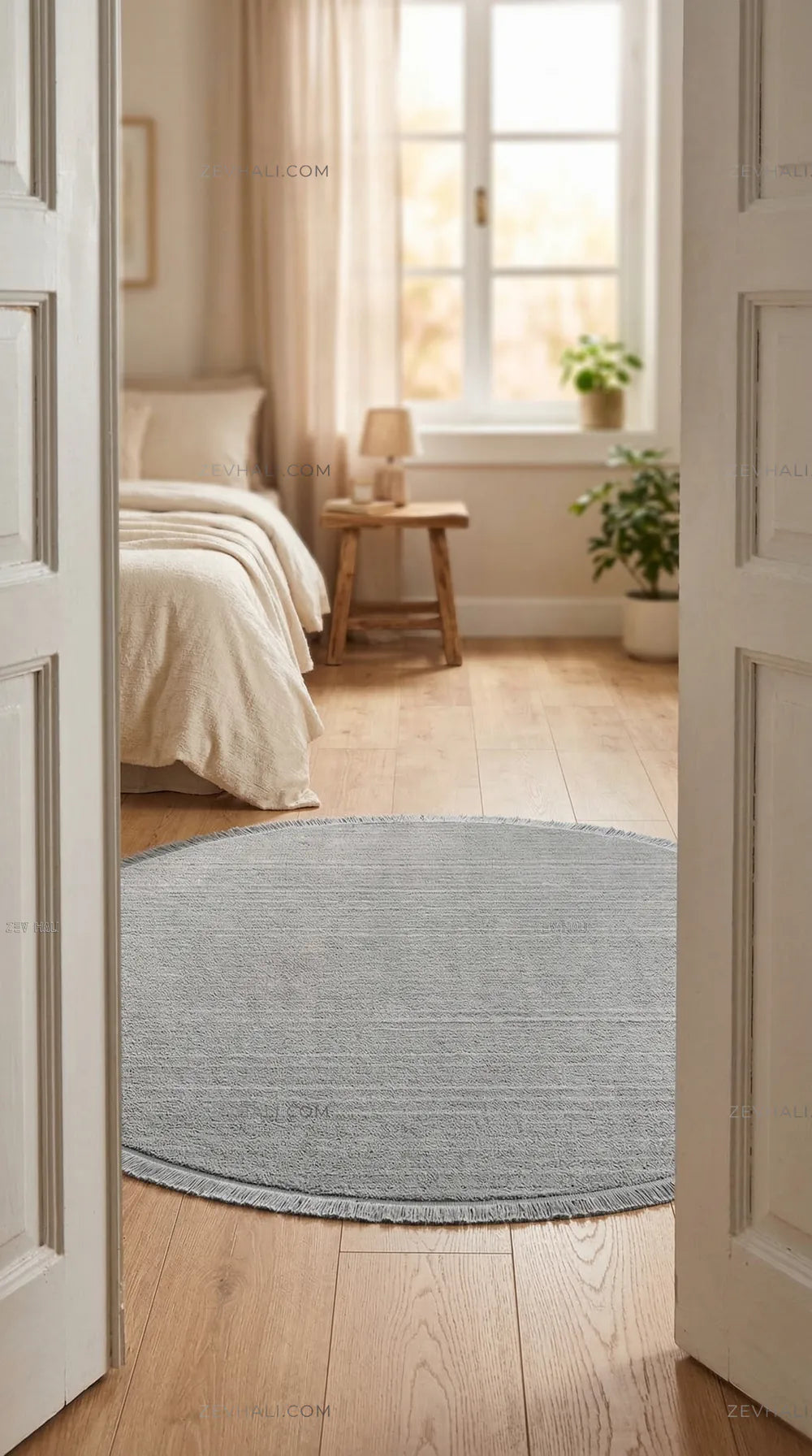 Zev Halı Babil Gri Çizgili Yumuşak Tek Renk Yuvarlak Halı Ba17 | Microfiber Halı | Zev Halı