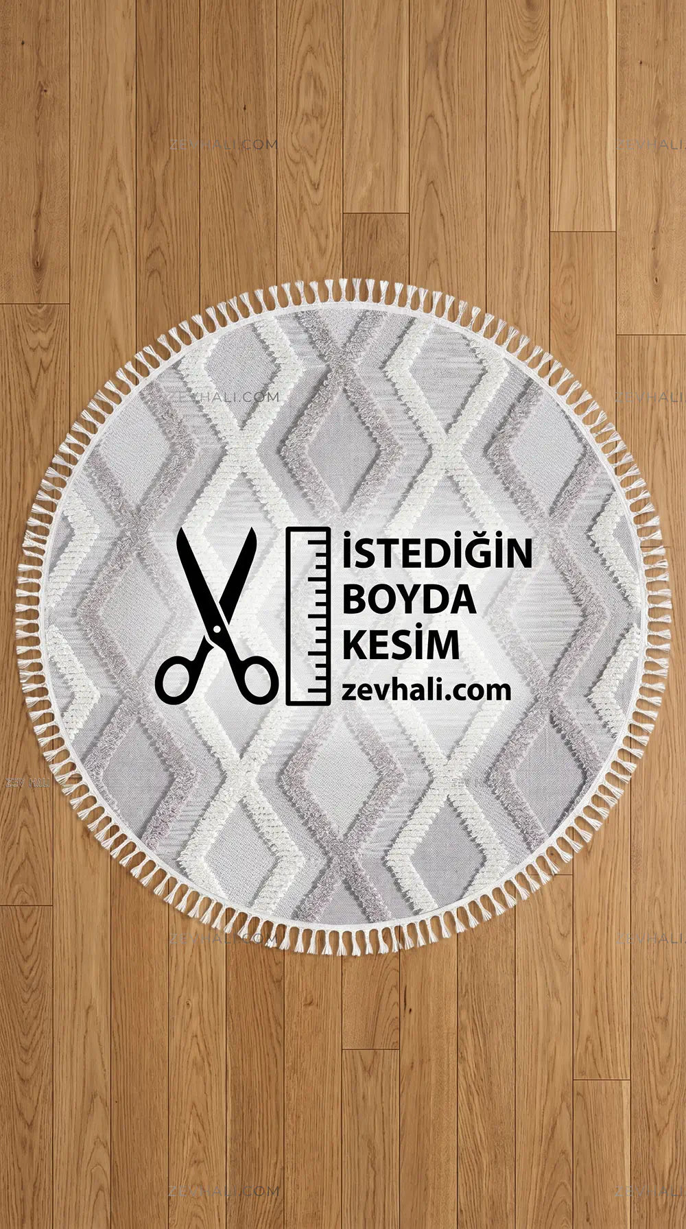 Zev Halı Colorium İskandinav Gri Geometrik Yuvarlak Özel Ölçü Saçaklı Halı CL13