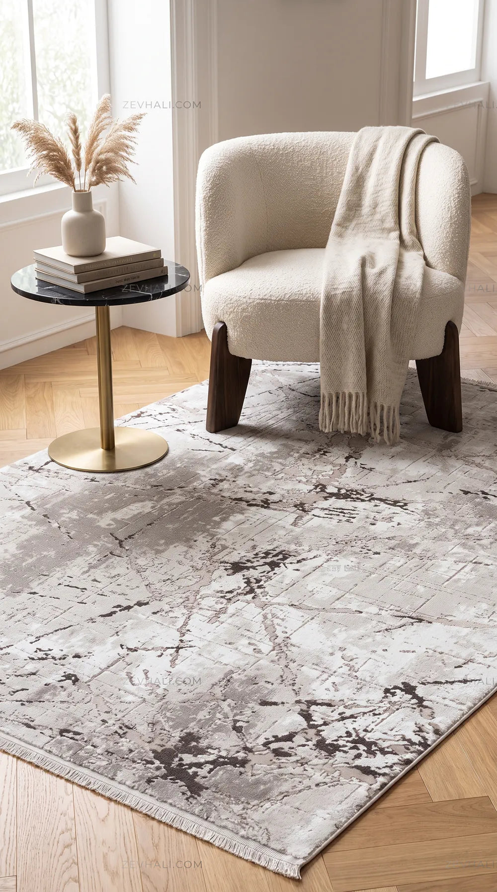 ZEV HALI NATURAL NT11 Beige Flecked Textured 400 cm Cut Acrylic Thick Rug