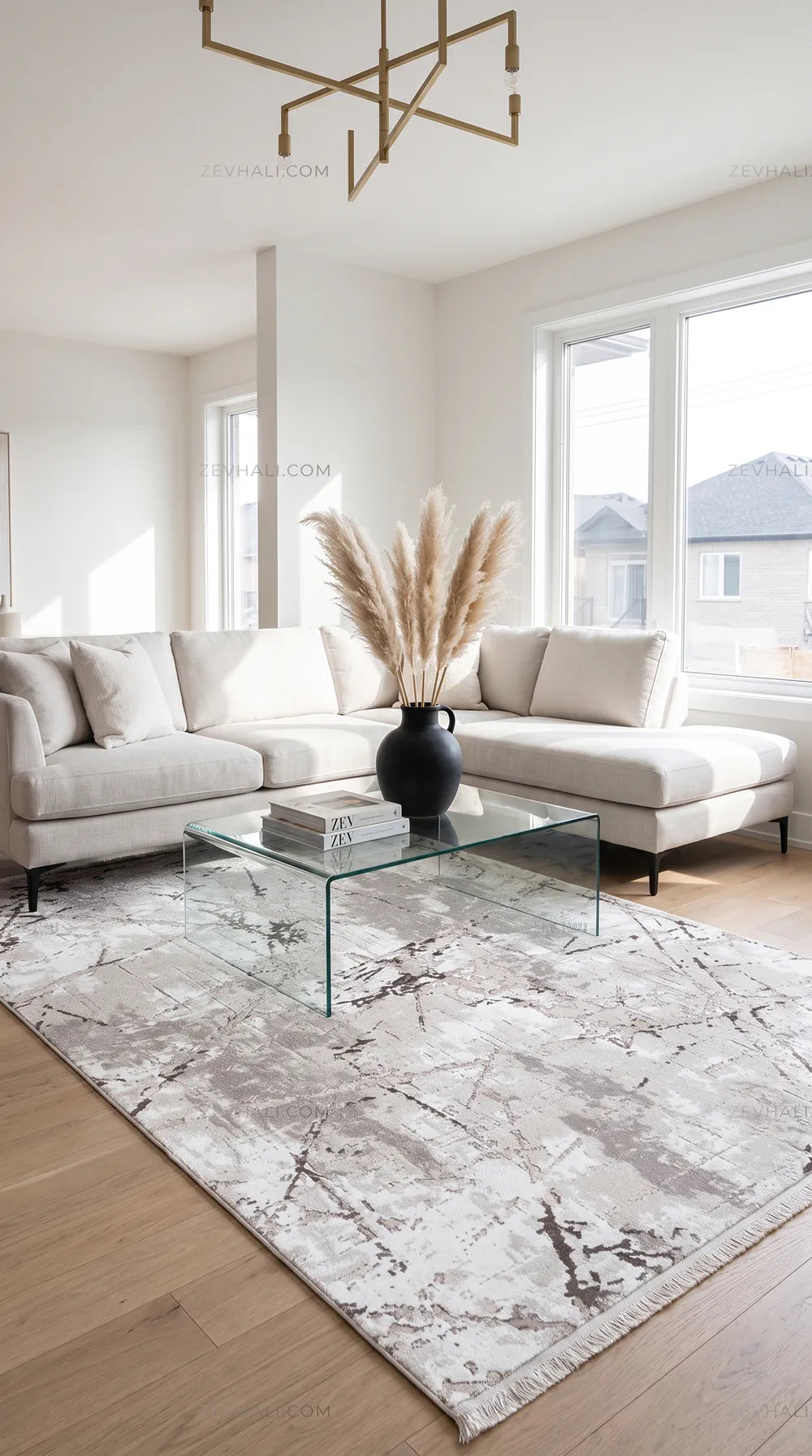ZEV HALI NATURAL NT11 Beige Flecked Textured 400 cm Cut Acrylic Thick Rug