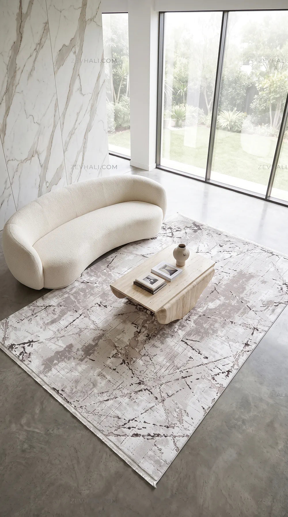 ZEV HALI NATURAL NT11 Beige Flecked Textured 400 cm Cut Acrylic Thick Rug