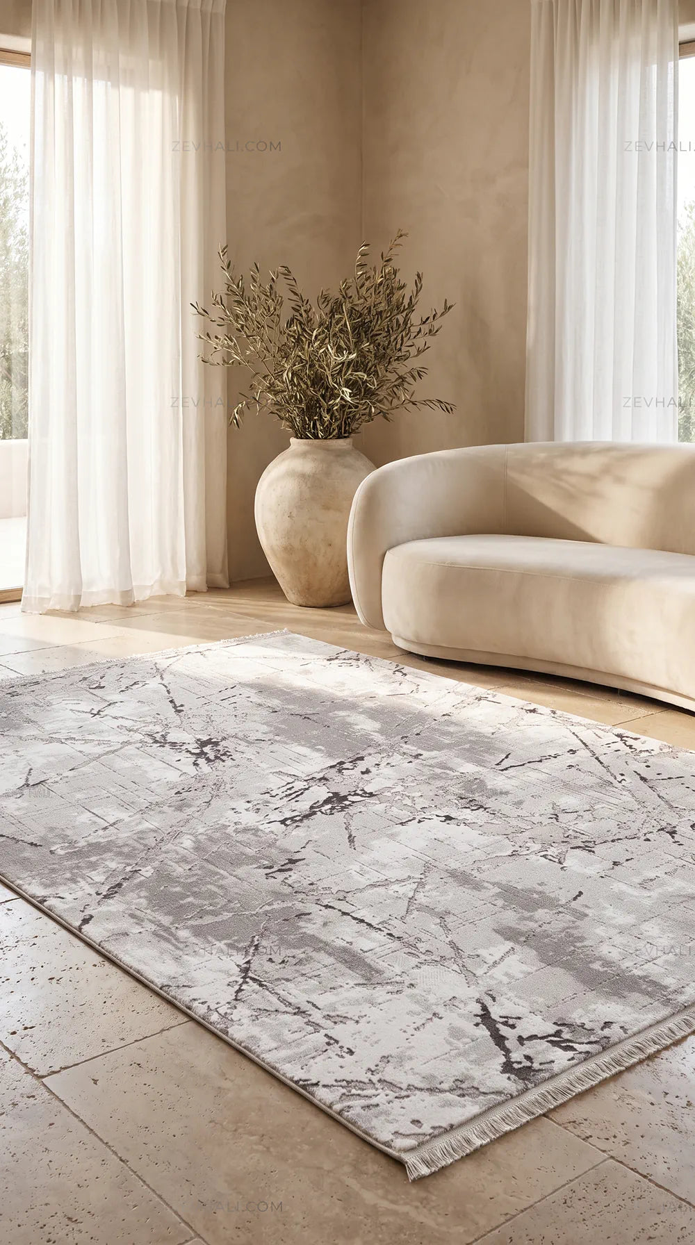 ZEV HALI NATURAL NT11 Beige Flecked Textured 400 cm Cut Acrylic Thick Rug