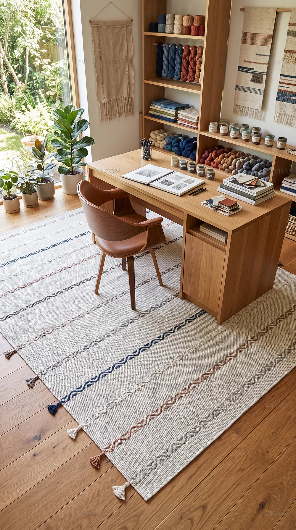 Zev Halı Vincents Colors Beyaz Dalgalı Çizgili Püsküllü İnce Kilim VC05 160x200