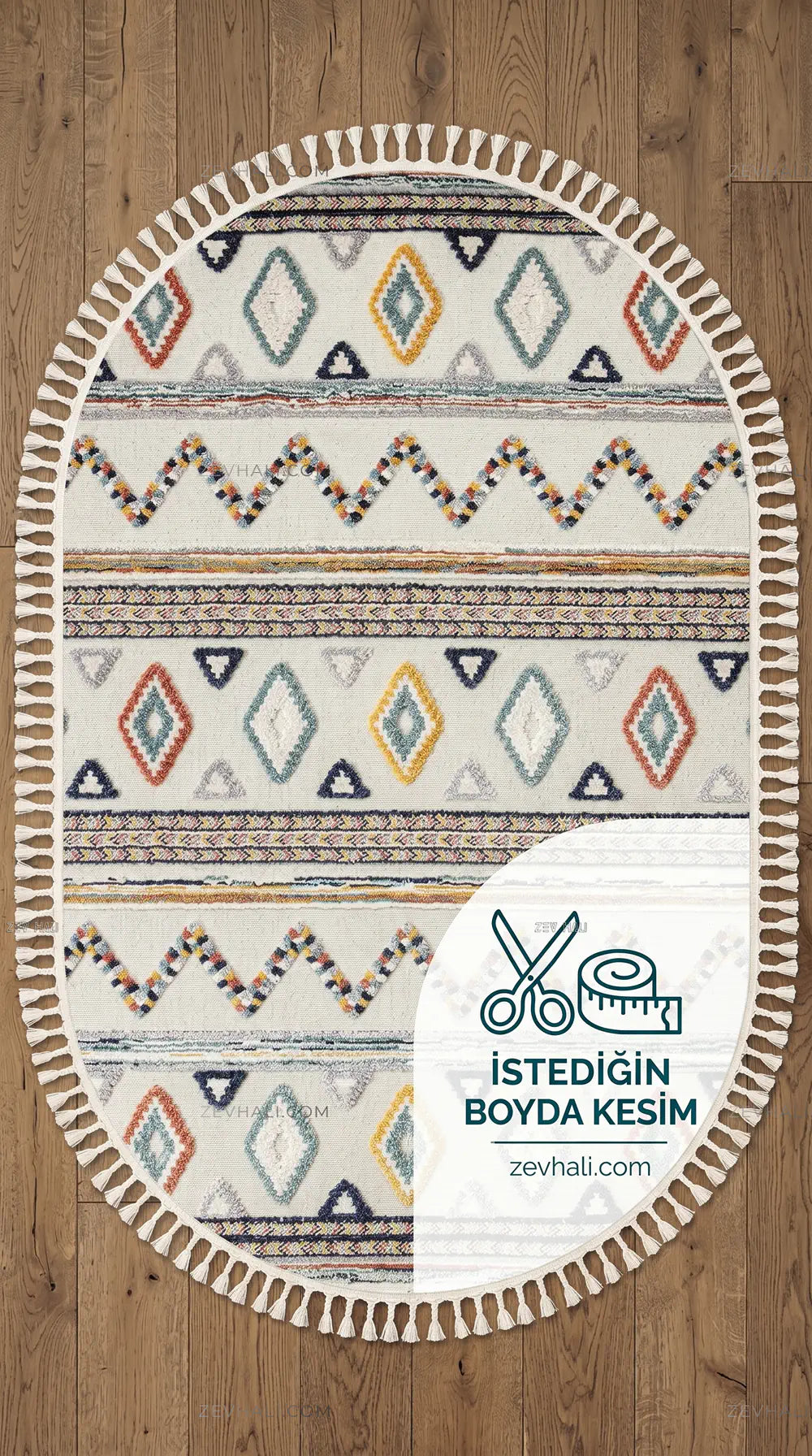 سجادة Zev Halı Colorium الاسكندنافية البيضاء الهندسية المستديرة بحجم خاص مع شرابات CL10