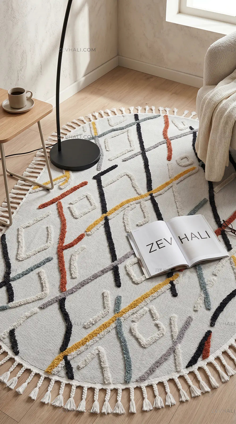 Zev Halı Colorium İskandinav Çok Renkli Soyut Oval Özel Ölçü Kalın Halı CL19