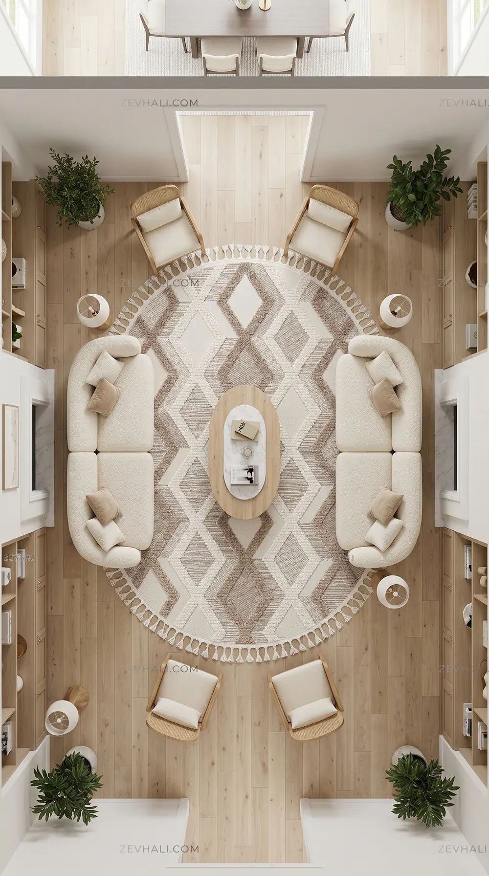 Zev Halı Colorium İskandinav Kahve Geometrik Oval Özel Ölçü Saçaklı Halı CL16