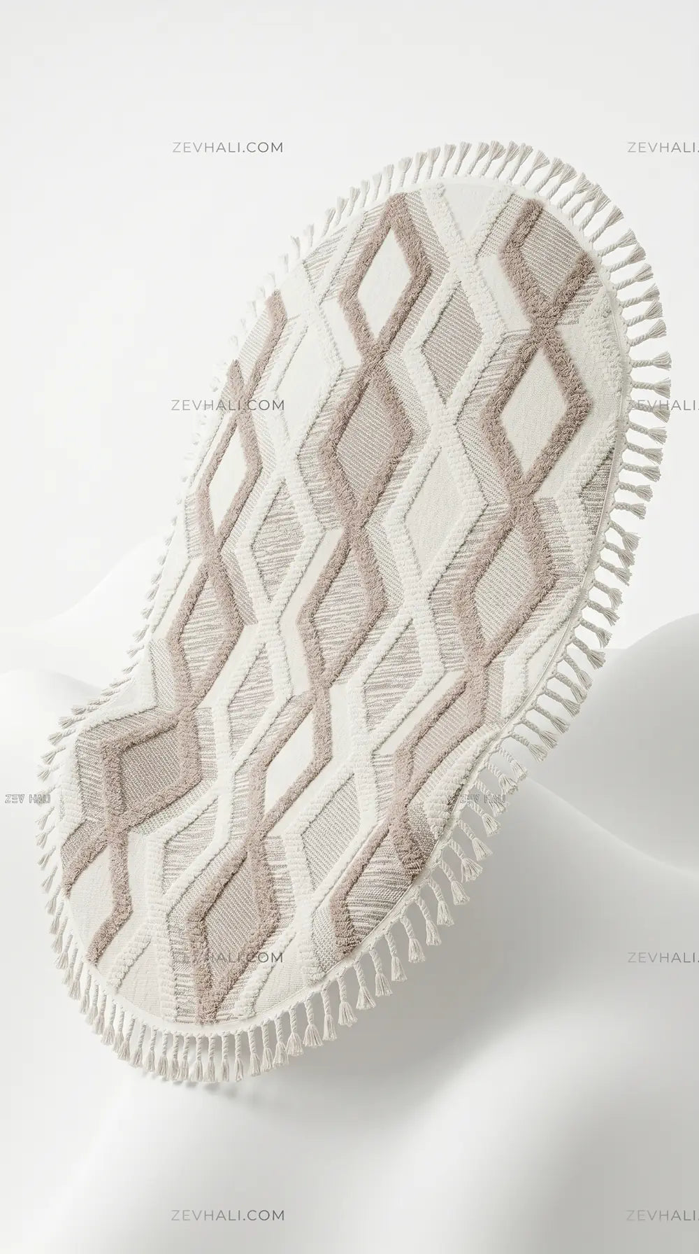 Zev Halı Colorium İskandinav Kahve Geometrik Oval Özel Ölçü Saçaklı Halı CL16