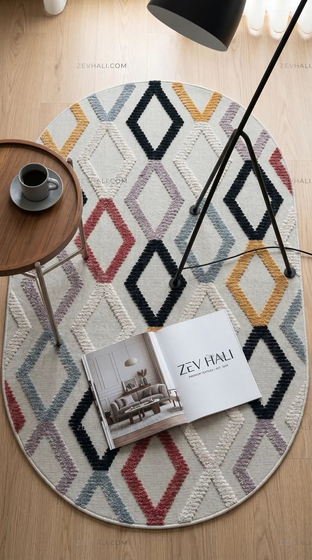Zev Halı Colorium İskandinav Prizmatik Geometrik Oval Özel Ölçü Kalın Halı CL21