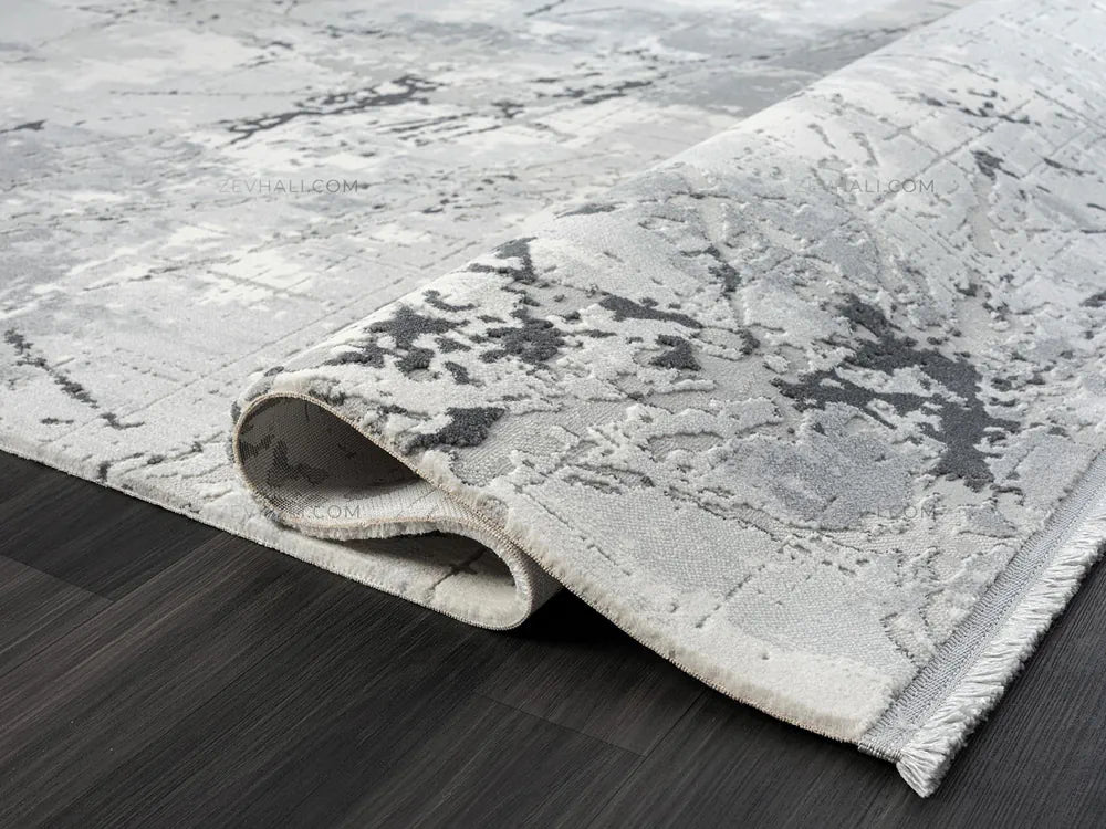 Zev Halı Nayra Gri Antrasit Soyut Mermer Desenli Özel Ölçü Kalın Halı NY04