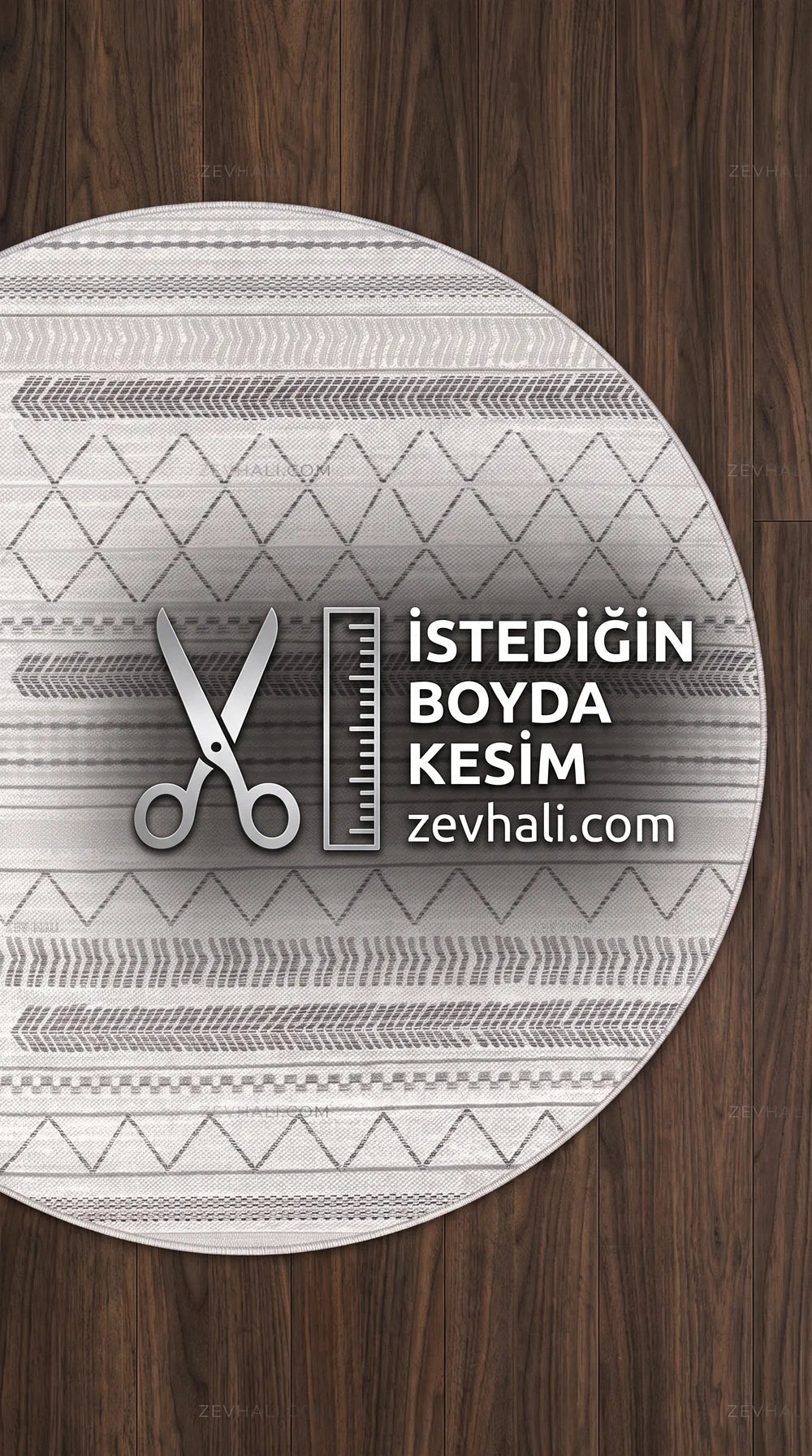 Zev Halı Nayra Gri Beyaz Etnik Geometrik Yuvarlak Özel Ölçü Kalın Halı NY12