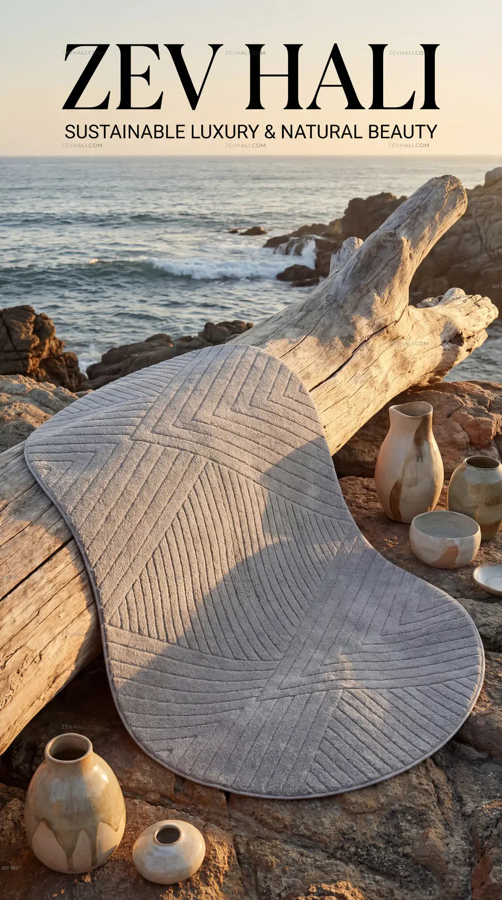 Zev Halı Gri Geometrik Microfiber Oval Halı Kesme Yolluk Özel Ölçü Ba26 | Microfiber Halı | Zev Halı