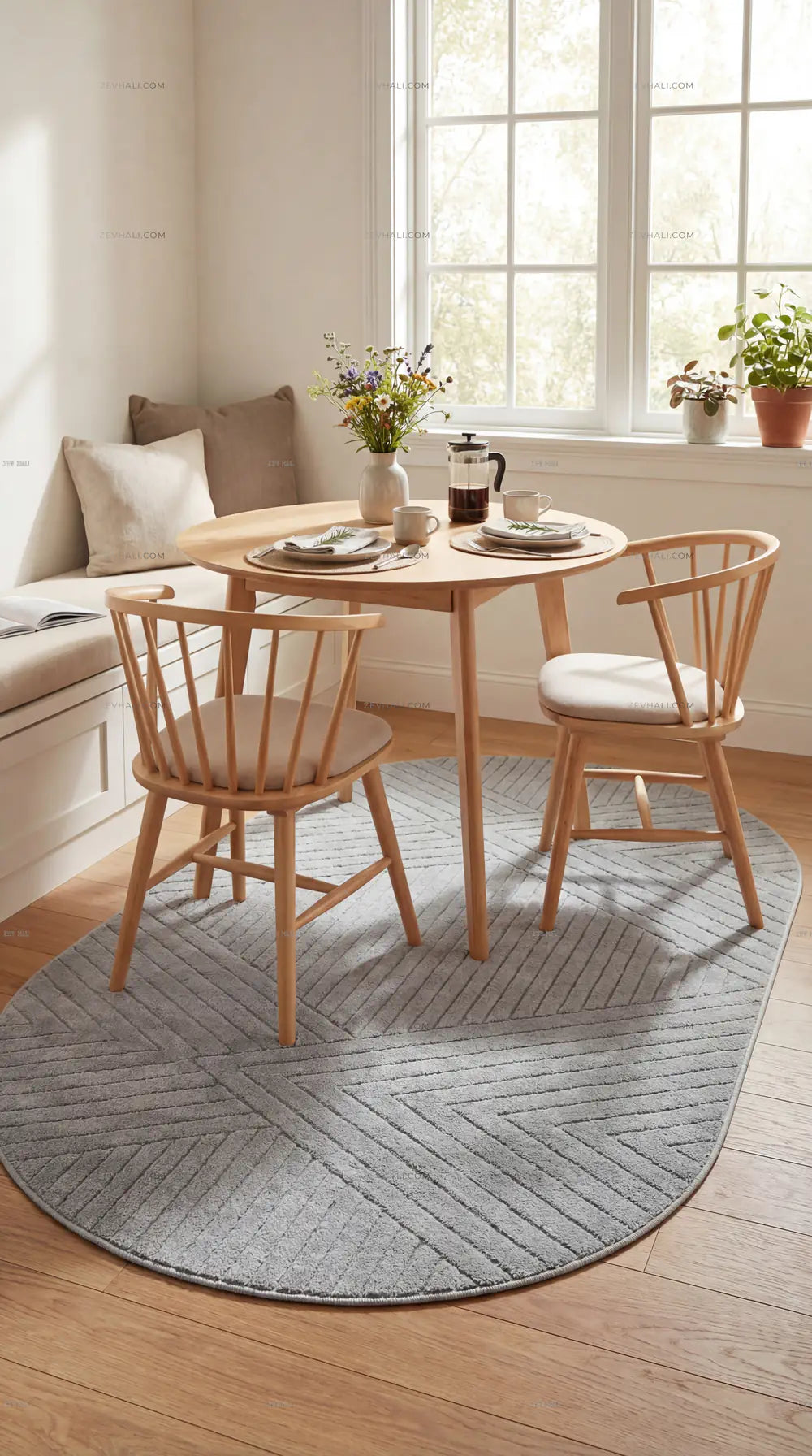 Zev Halı Gri Geometrik Microfiber Oval Halı Kesme Yolluk Özel Ölçü Ba26 | Microfiber Halı | Zev Halı