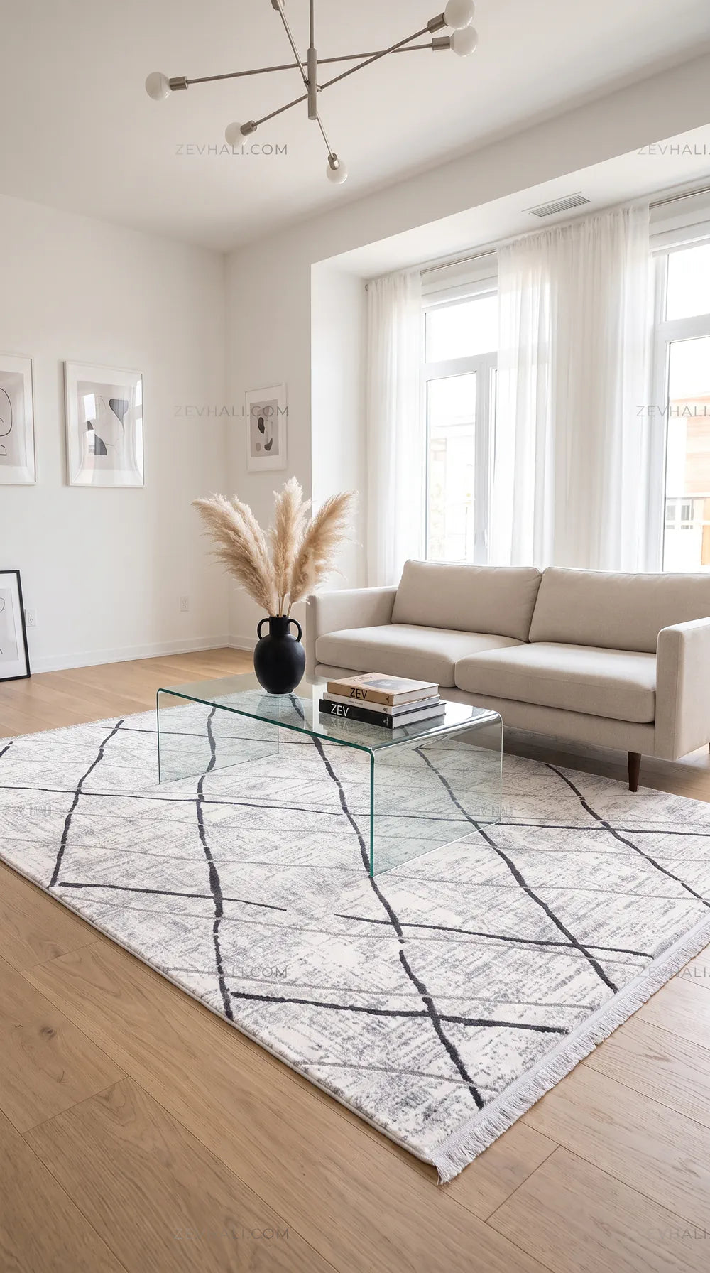 Zev Halı Nayra Gri Geometrik Özel Ölçü Kalın Halı NY01
