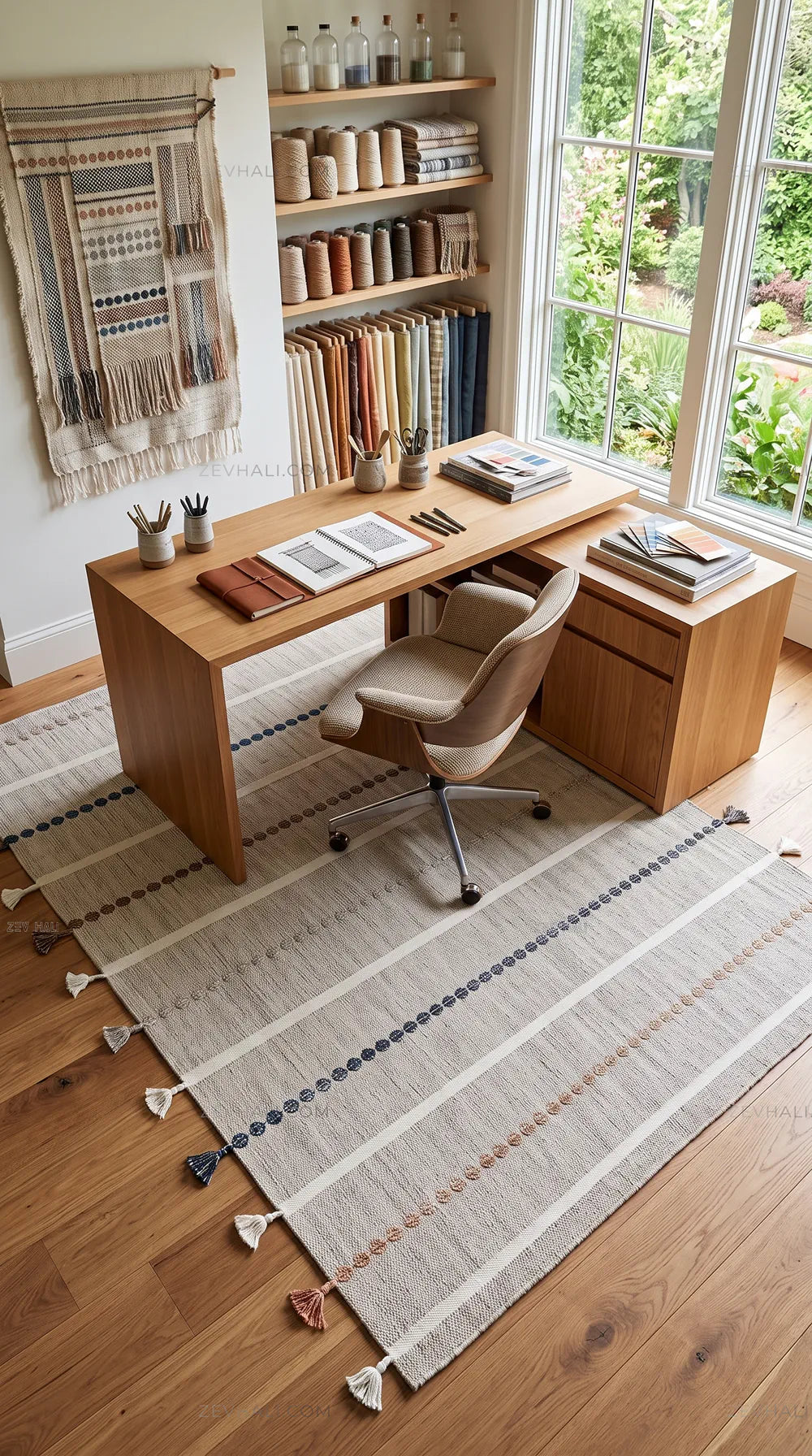 Zev Halı Vincents Colors Gri Çizgili Püsküllü İnce Kilim VC04 160x200