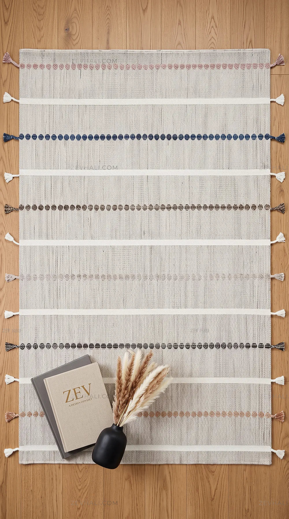 Zev Halı Vincents Colors Gri Çizgili Püsküllü İnce Kilim VC04 160x200