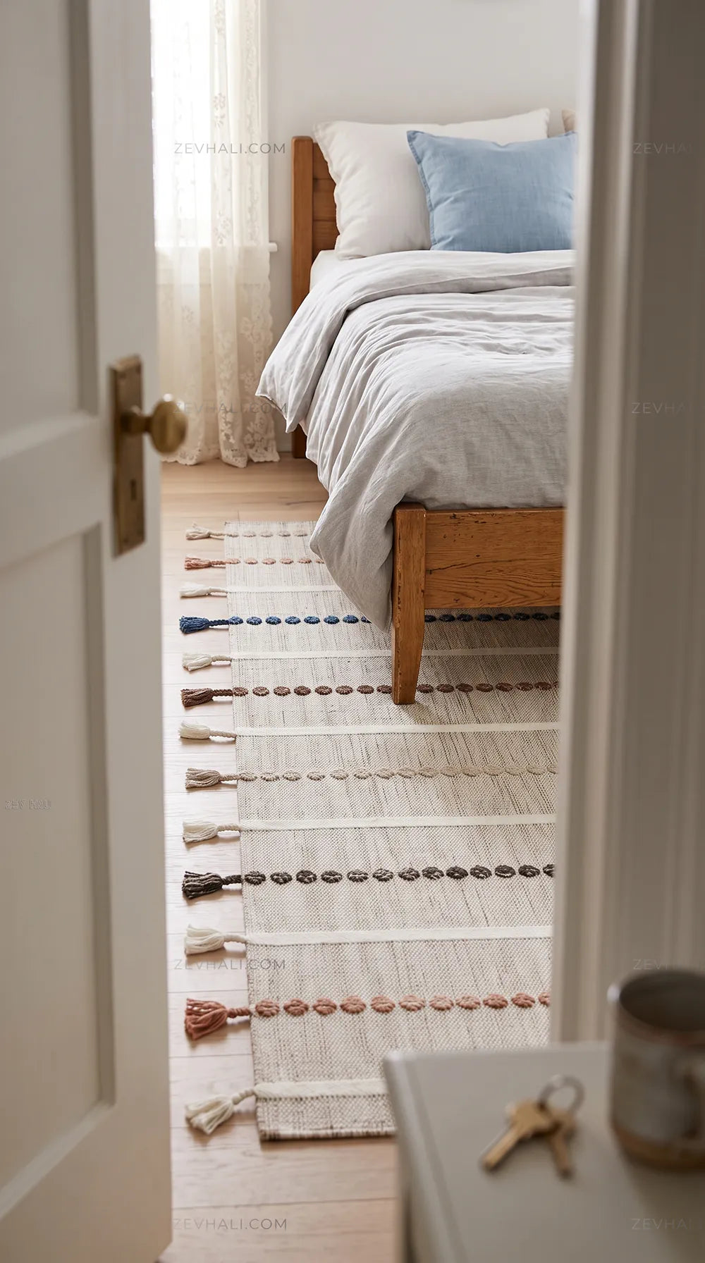 Zev Halı Vincents Colors Gri Çizgili Püsküllü İnce Kilim VC04 160x200