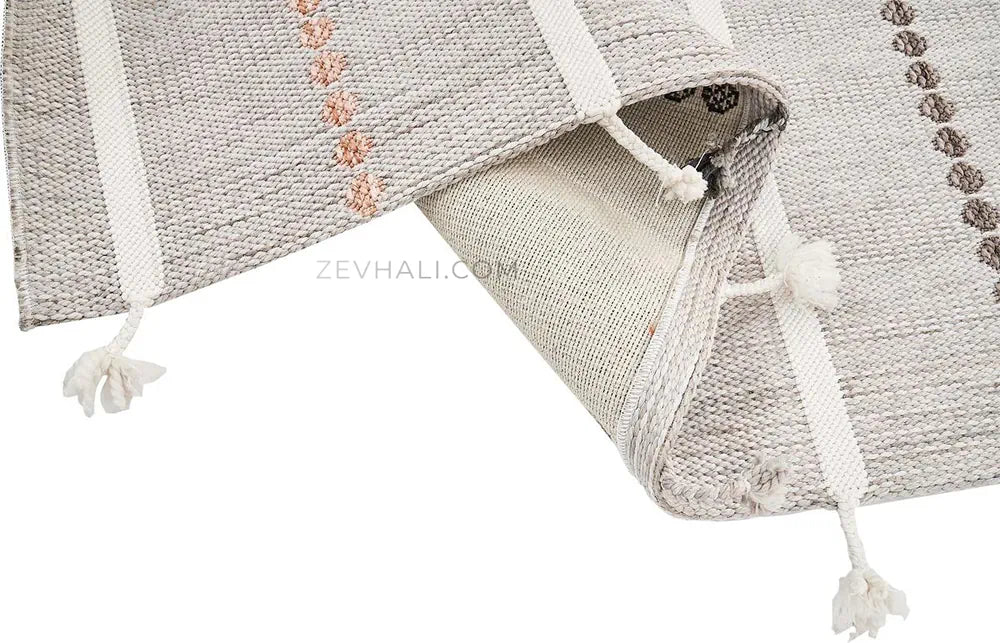 Zev Halı Vincents Colors Gri Çizgili Püsküllü İnce Kilim VC04 160x200