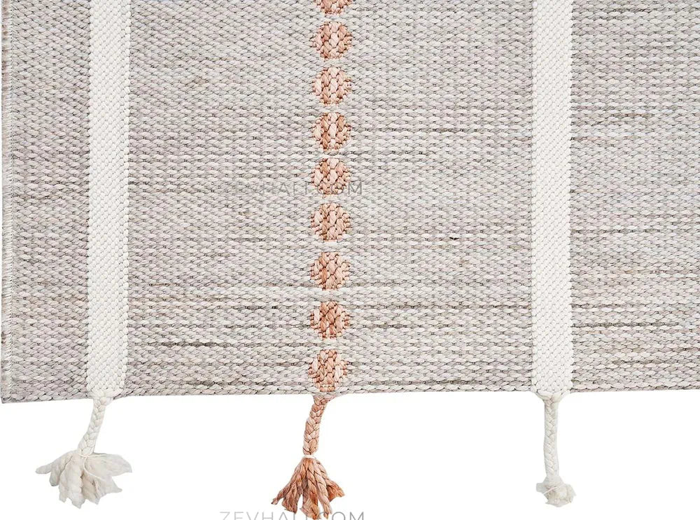 Zev Halı Vincents Colors Gri Çizgili Püsküllü İnce Kilim VC04 160x200