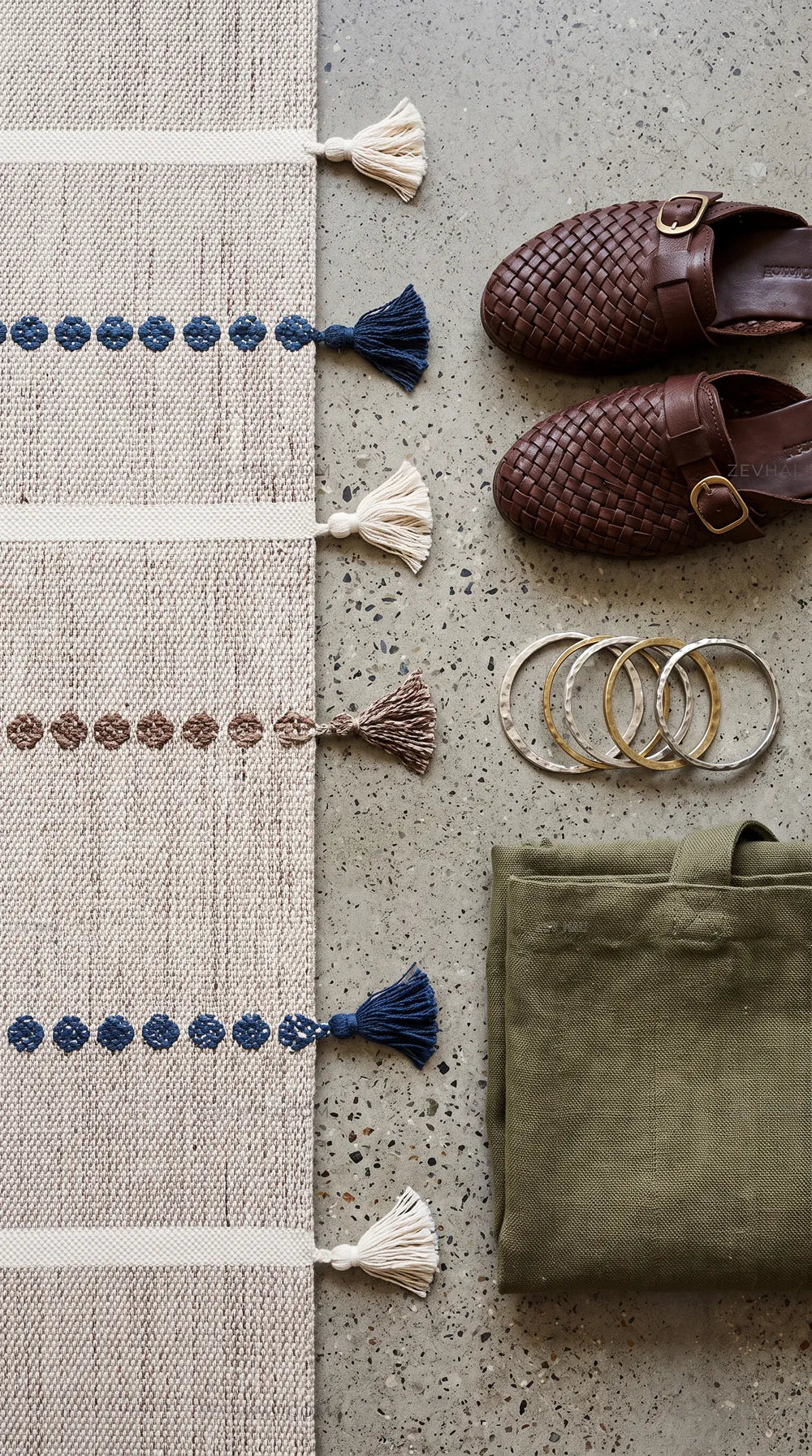 Zev Halı Vincents Colors Gri Çizgili Püsküllü İnce Kilim VC04 160x200