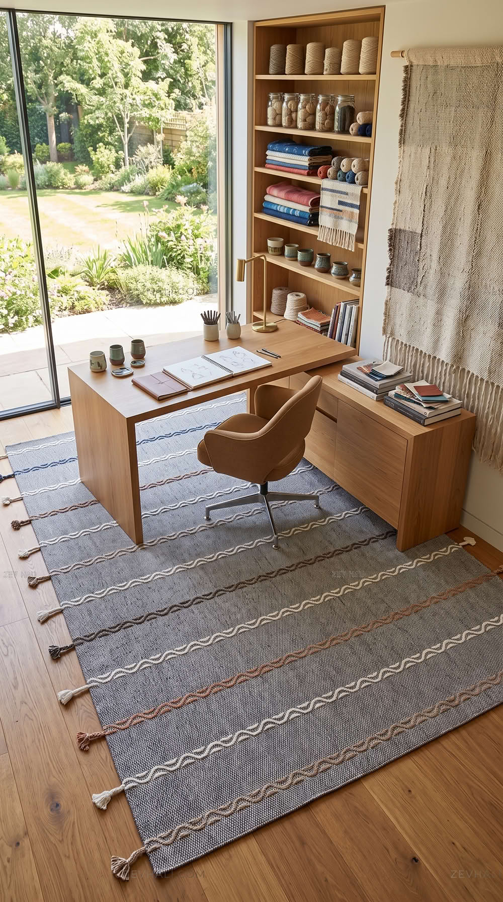 Zev Halı Vincents Colors Koyu Gri Dalgalı Çizgili Püsküllü Kilim VC08 160x200