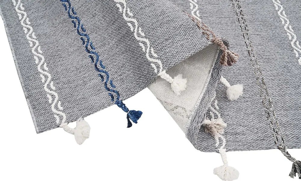 Zev Halı Vincents Colors Koyu Gri Dalgalı Çizgili Püsküllü Kilim VC08 160x200
