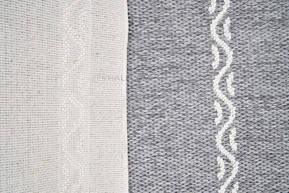 Zev Halı Vincents Colors Koyu Gri Dalgalı Çizgili Püsküllü Kilim VC08 160x200