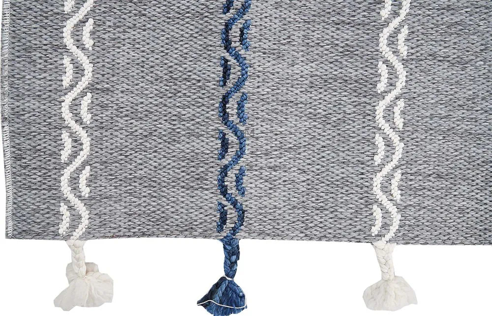 Zev Halı Vincents Colors Koyu Gri Dalgalı Çizgili Püsküllü Kilim VC08 160x200