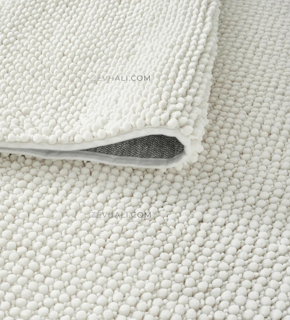 Zev Halı Kuak Krem Yıkanabilir Kaymaz Peluş KU01 Özel Ölçü | Banyo Halısı | Zev Halı