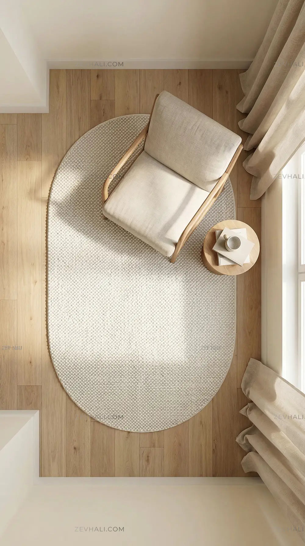 Zev Halı Kuak Krem Yıkanabilir Kaymaz Peluş KU01 Özel Ölçü | Banyo Halısı | Zev Halı