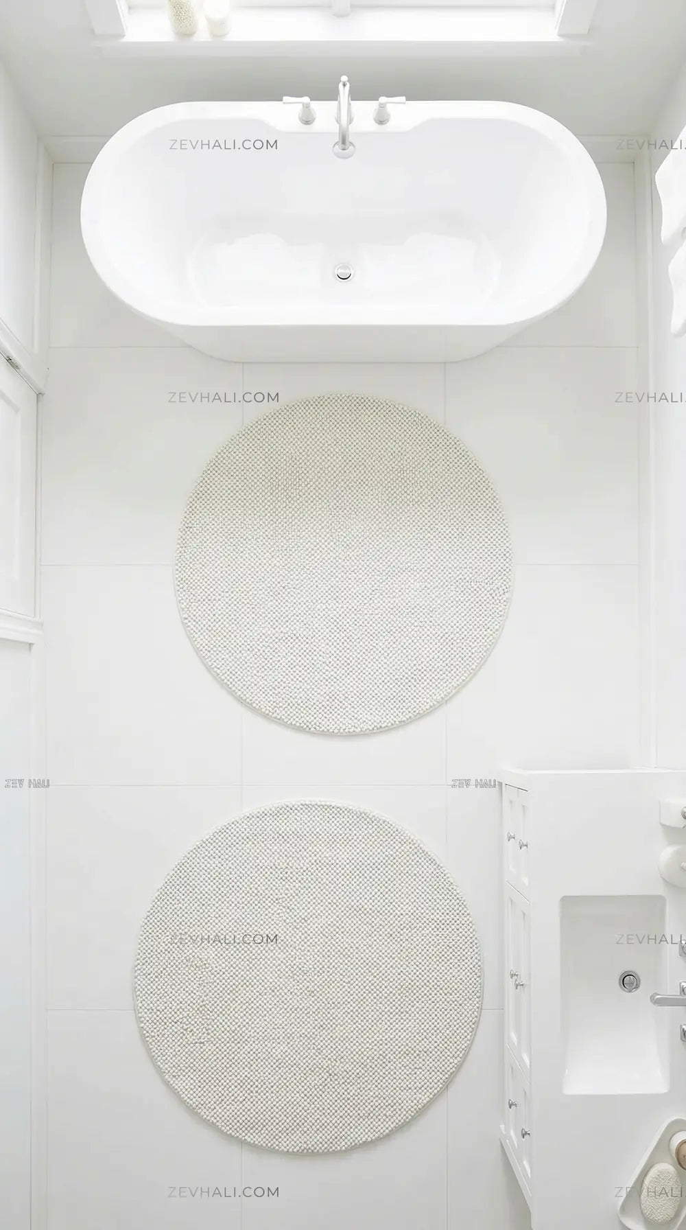 Zev Halı Kuak Krem Yıkanabilir Kaymaz Peluş KU01 Özel Ölçü | Banyo Halısı | Zev Halı