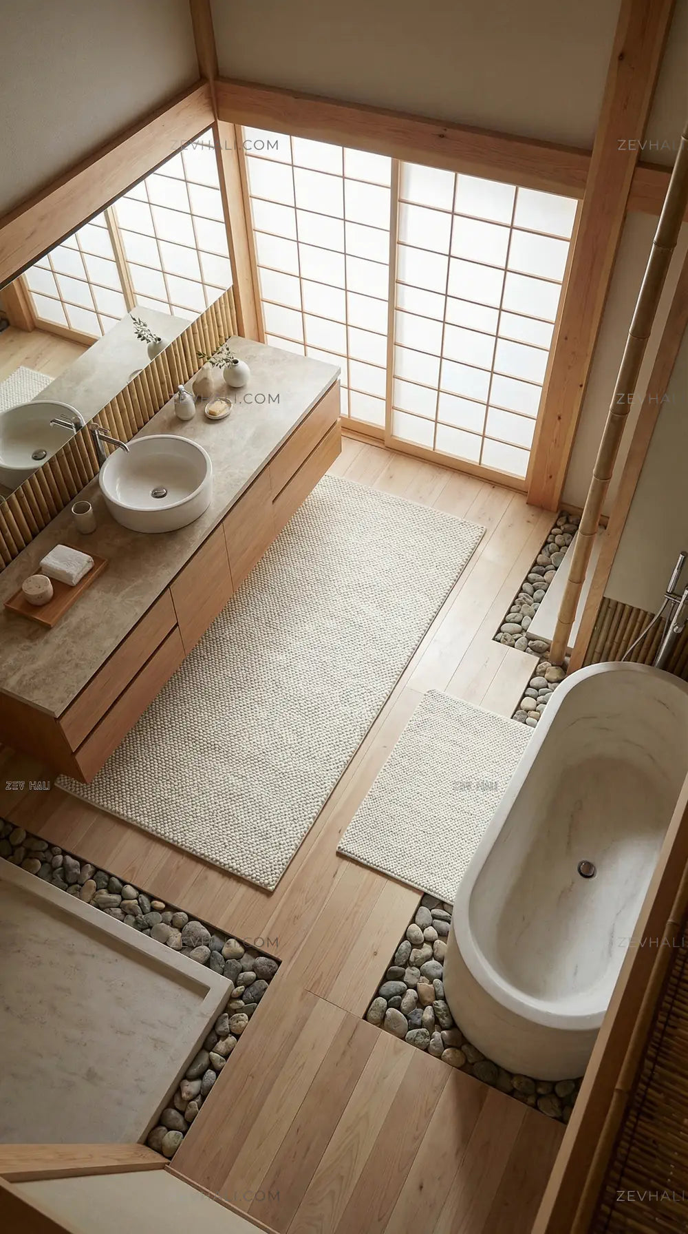 Zev Halı Kuak Krem Yıkanabilir Kaymaz Peluş KU01 Özel Ölçü | Banyo Halısı | Zev Halı