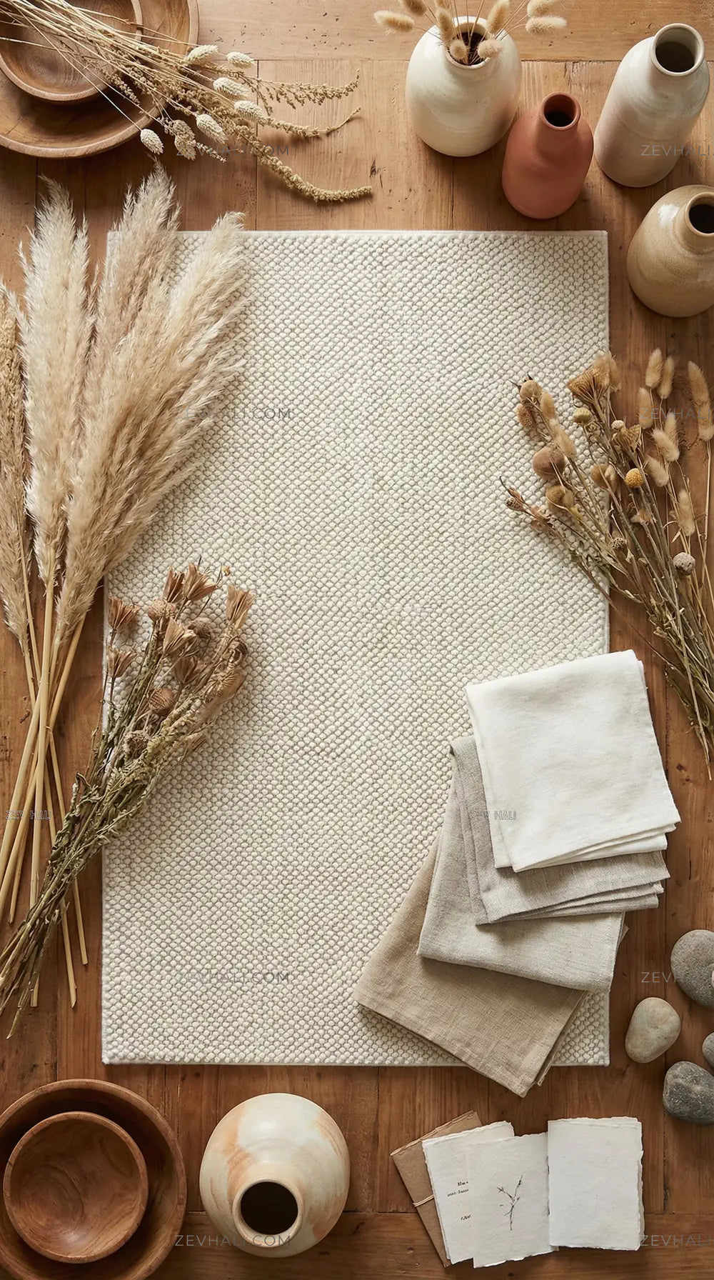 Zev Halı Kuak Krem Yıkanabilir Kaymaz Peluş KU01 Özel Ölçü | Banyo Halısı | Zev Halı