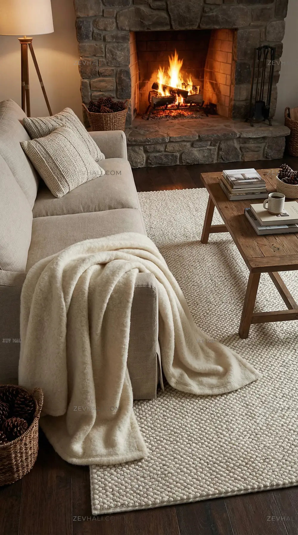 Zev Halı Kuak Krem Yıkanabilir Kaymaz Peluş KU01 Özel Ölçü | Banyo Halısı | Zev Halı