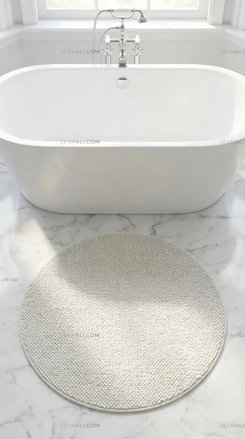 Zev Halı Kuak Krem Yıkanabilir Kaymaz Peluş KU01 Özel Ölçü | Banyo Halısı | Zev Halı