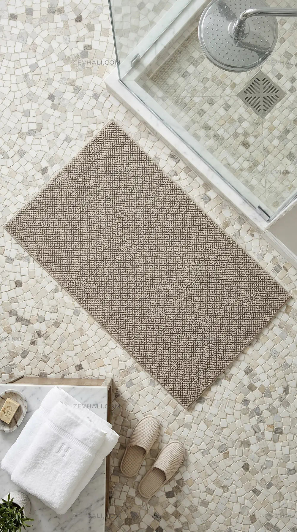 Zev Halı Kuak Vizon Yıkanabilir Kaymaz Peluş Halı KU02 Özel Ölçü | Banyo Halısı | Zev Halı