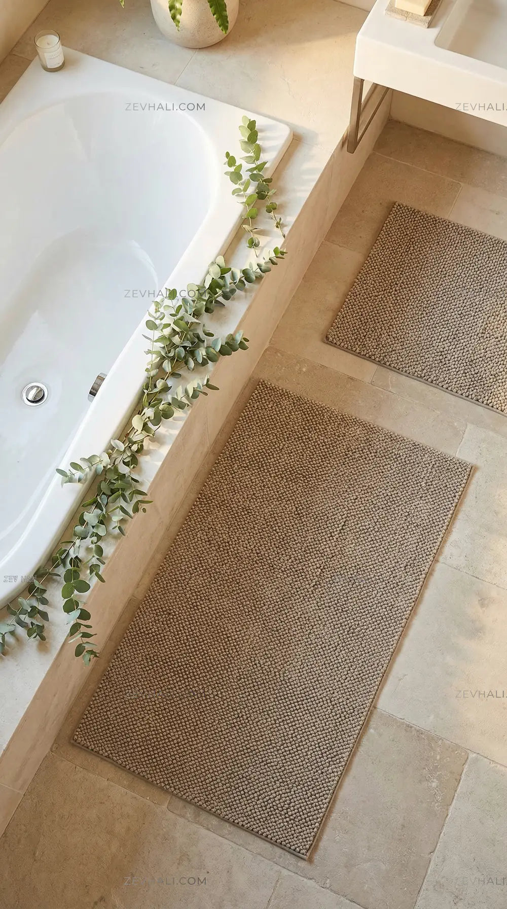 Zev Halı Kuak Vizon Yıkanabilir Kaymaz Peluş Halı KU02 Özel Ölçü | Banyo Halısı | Zev Halı